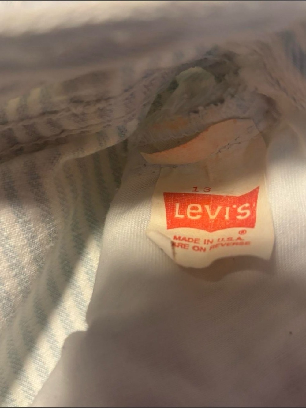 Vintage Levi’s 17505 Juniors 13 White Baby Blue Striped Tapered High Rise Jeans - Picture 7 of 8